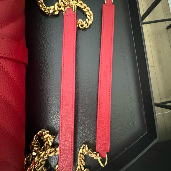 💄 YSL Grain De Poudre Matelasse Chevron Large Monogram Satchel Lipstick Red - Picture 9 of 13